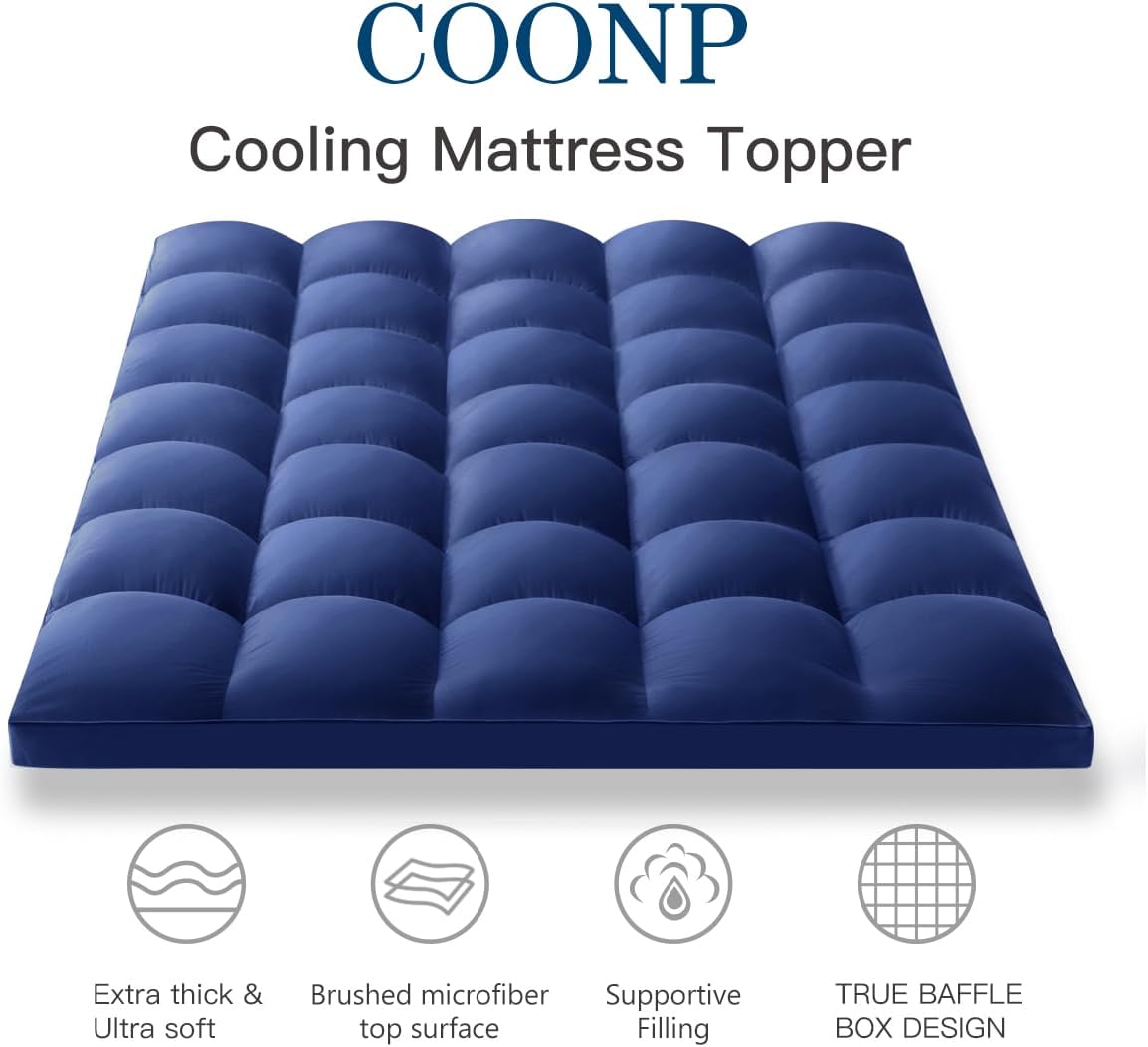 COONP Queen Mattress Topper, Extra Thick Pillowtop, Cooling and Plush Mattress Pad Cover Cotton Top Bed Topper Protector with 8-21 Inch Deep Pocket