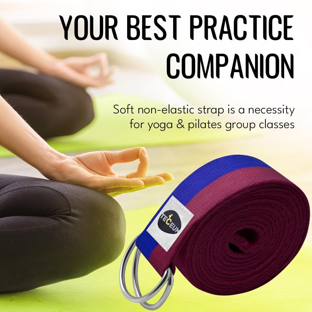 TECEUM 2 IN 1 Yoga & Mat Strap for Stretching – Cotton – 6/8/10 ft