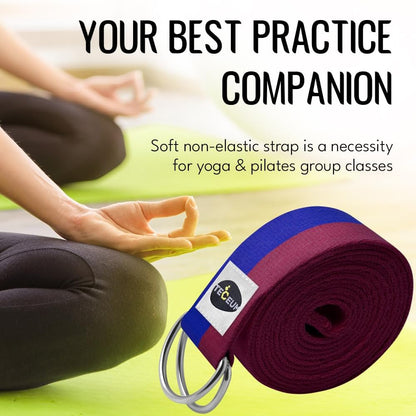 TECEUM 2 IN 1 Yoga & Mat Strap for Stretching – Cotton – 6/8/10 ft
