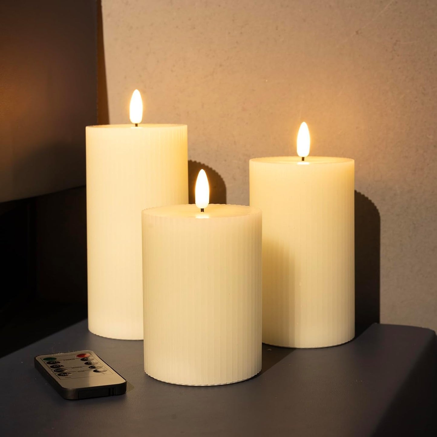 ANGELLOONG Flickering Flameless Candles, Realistic Battery Operated Candles with Remote and Timer, Set of 3 LED Candles for Fall Room Home Wedding Decor Centerpieces Table Party Christmas Decorations