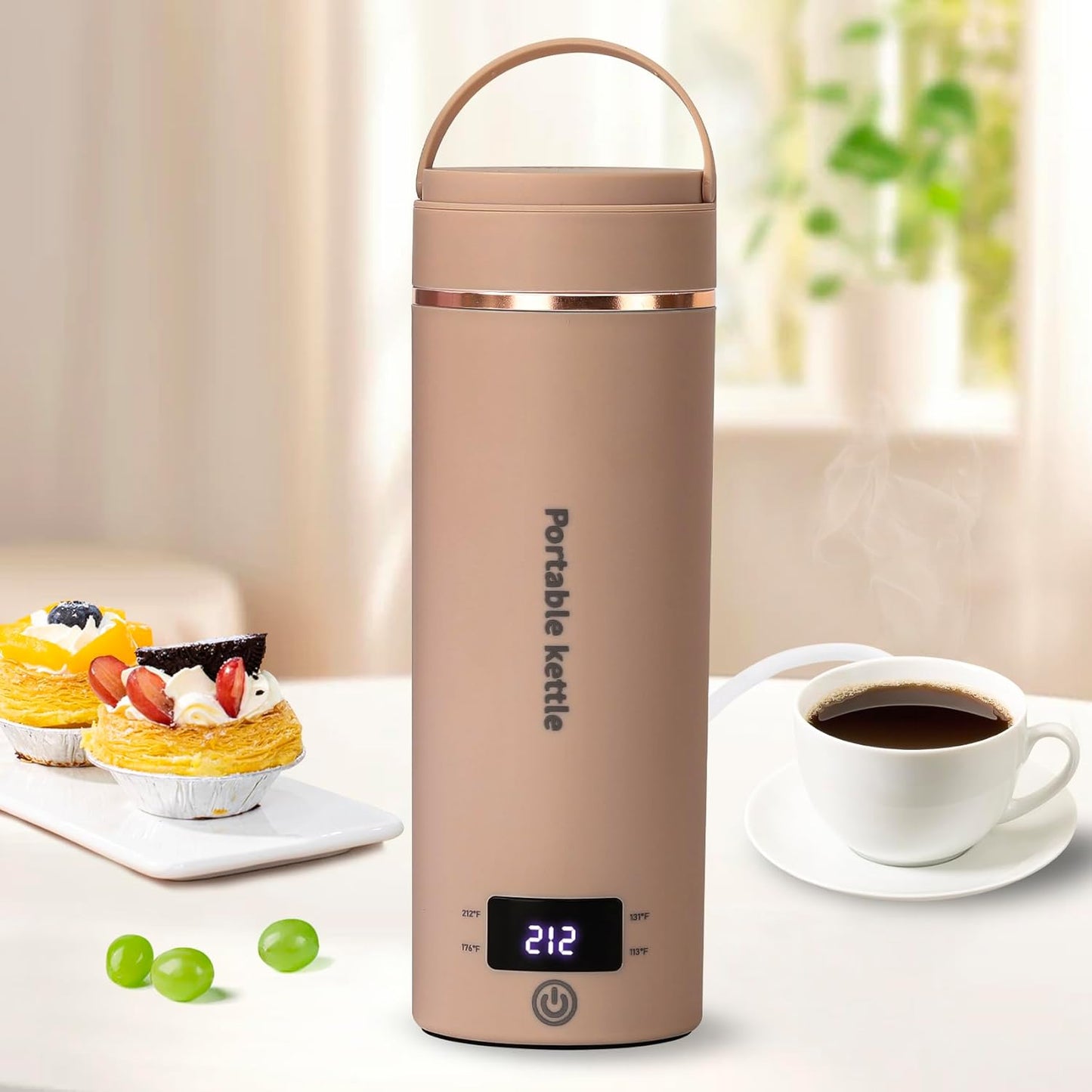 Travel Electric Kettle Portable Mini Kettle,Small Hot Water Boiler with 4 Temperature Settings,304 Stainless Steel,Fast Boiling Water with Auto Shut-Off and Boil Dry Protection,400ml (Beige, 400ML)