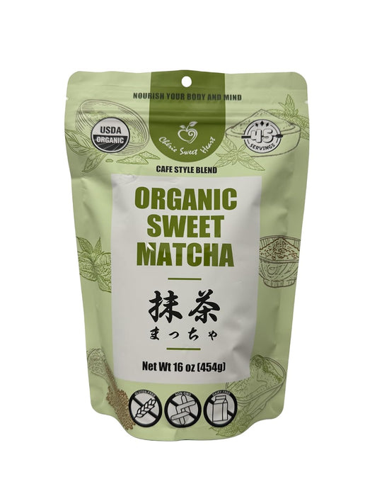 Organic Sweet Matcha Green Tea Powder - Cafe Style Blend by Cherie Sweet Heart - 16oz, Vegan & Gluten-Free, Rich in Antioxidants, Perfect for Lattes, Smoothies & Baking