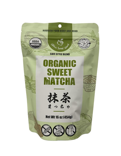 Organic Sweet Matcha Green Tea Powder - Cafe Style Blend by Cherie Sweet Heart - 16oz, Vegan & Gluten-Free, Rich in Antioxidants, Perfect for Lattes, Smoothies & Baking