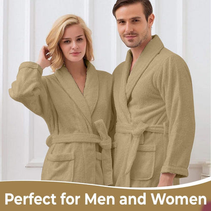 KAHAF COLLECTION Cotton Terry Robes for Women and Men, Terry Shawl Collar Bathrobe, ONE SIZE - UNISEX Men & Women Spa Robe
