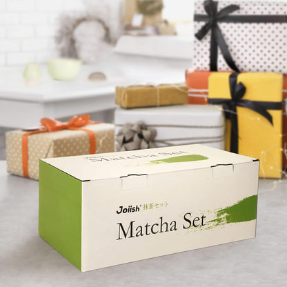 Joiish Matcha Whisk Set, Matcha Kit 10-Pcs, Bamboo Whisk and Ceramic Bowl with Spout & Measuring Spoon & Cup, Japanese Ceremony Matcha Tea Powder Making Tools, Light Green