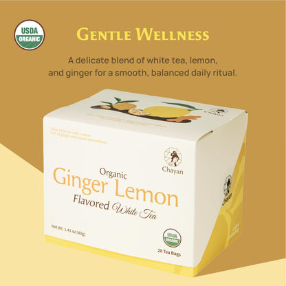 Chayan Organic White Tea Bags, Ginger with Natural Lemon Flavor,20 Count