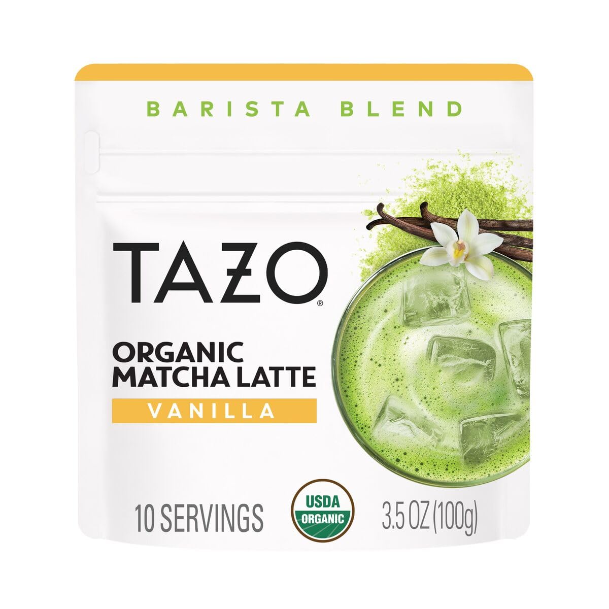 TAZO Organic Classic Matcha Latte Powder, Café Style Matcha Latte Mix, Easy Hot or Iced Matcha Latte, Sweetened with Organic Sugar and Matcha Powder, 10 Servings, 3.5 oz Pouch