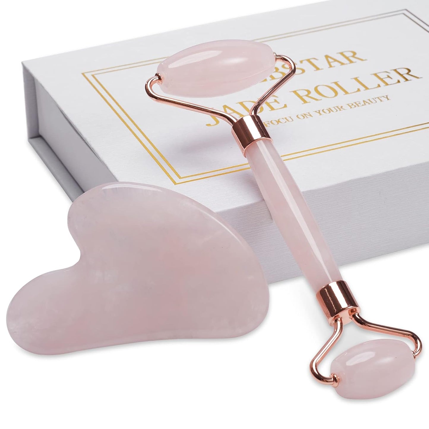 Jade Roller for Face, Facial Roller Massager Skin Care Tool, Gua Sha Facial Tools for Face, Neck, Eyes, Reduce Puffiness of The Skin - White