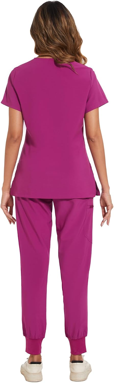 COZYFIT Scrubs for Women Set - Stretch V-Neck Scrub Top & Jogger Pant with 8 Pockets COZY SCRUBS - Colors D