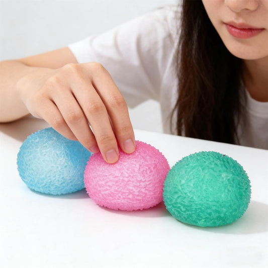 Textured Memory Gel Squeeze Stress Relief Balls, Soft TPR Fidget Sensory Hand Grip Exercise Toy for Anxiety Calming, Multi Color Tactile Vent Toy for Adults, Party Favor Goodie Bag Fillers (Random)