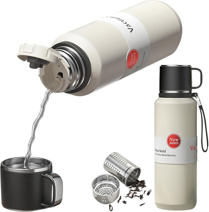Stainless Steel Insulated Tea Infuser Bottle, Vacuum Insulated Water Bottle, Tea Tumbler with Separate Tea Compartment, 24-Hrs Insulation Commute Travel (White,32oz/1000ml)