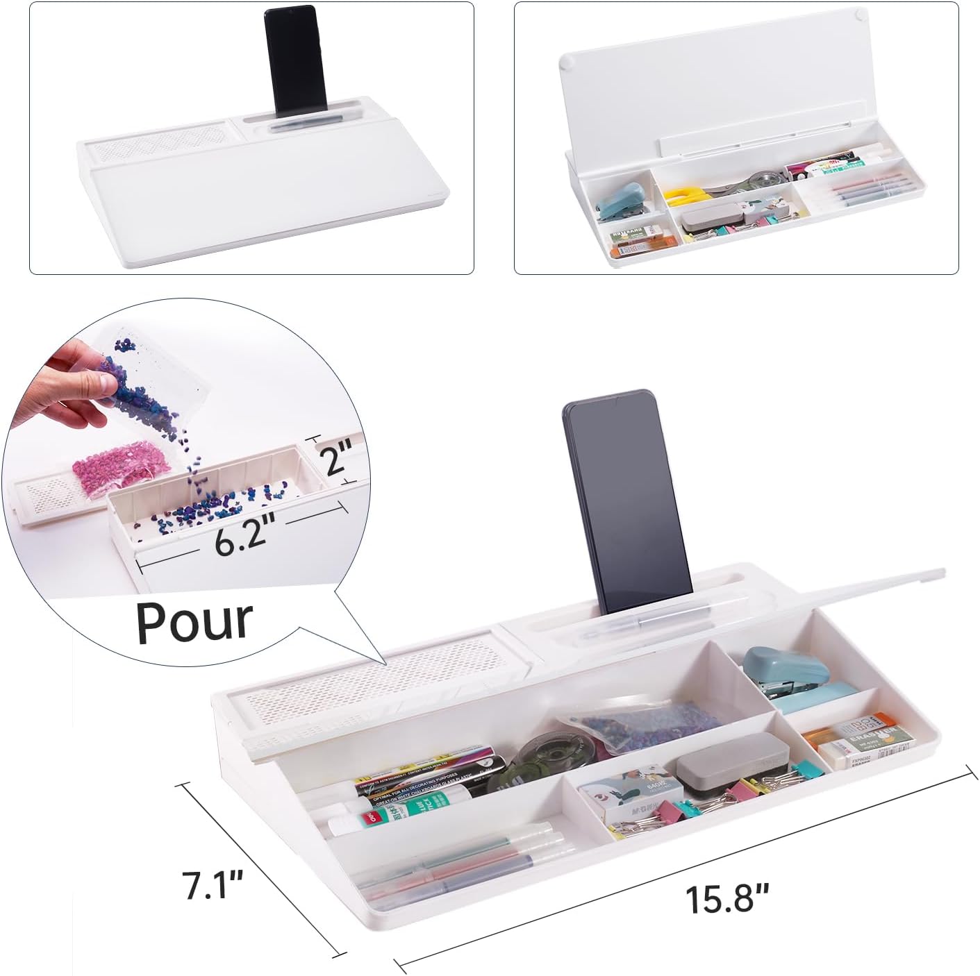 TSJ OFFICE Whiteboard Weekly Dry-Erase-Board - Desktop White Board Calendar Desk Organizers with Accessories Computer Keyboard Stand with Drawer, for Office, Home, School Supplies - White Calendar