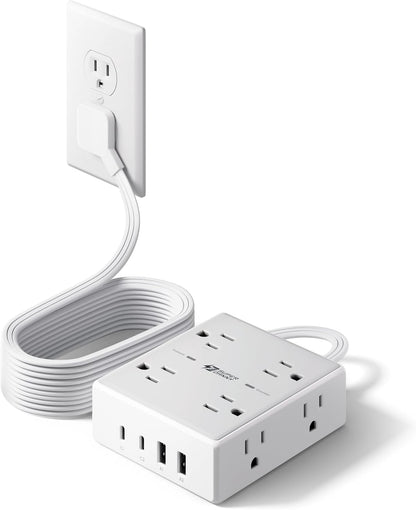 SUPERDANNY Extension Cord,Flat Plug Surge Protector Power Strip,10Ft