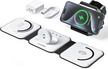 3 in 1 Charging Station for Multple Devices,Foldable 3 in 1 Wireless Charger for Travel,NANO Wireless Charging Station for iPhone17 16 15 14 13 12 Pro Max/Watch 10 9 8 7 6 5 4 3 Ultra/AirPod Pro