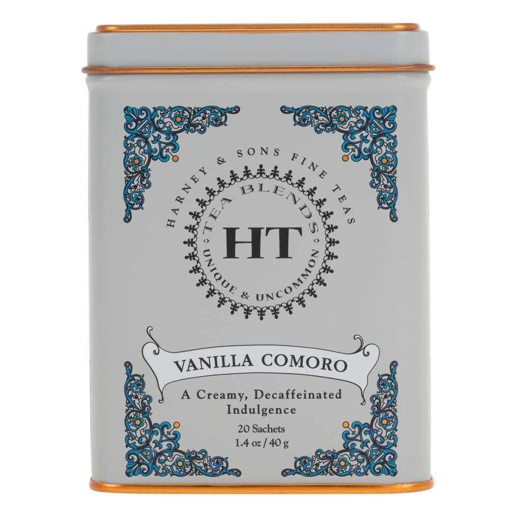 Harney & Sons HT Vanilla Comoro Decaf Black Tea, 20 Sachets in Tin