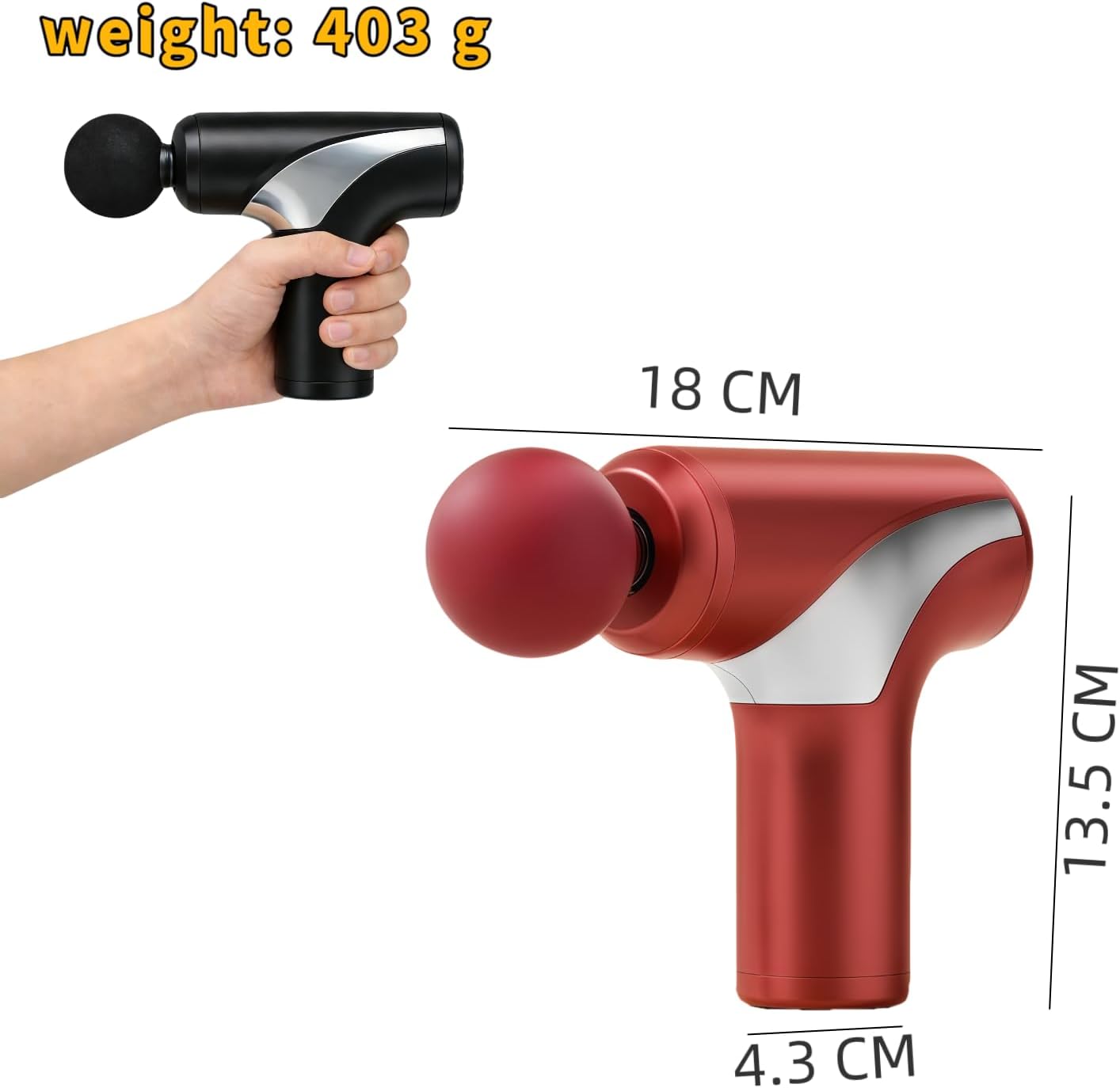 Mini Massage Gun, Handheld Deep Tissue Massager with 6 Speeds, Quiet Portable Palm Massager for Muscle Relaxation, Includes 4 Massage Heads, USB-C Rechargeable, Red & Black (Red)