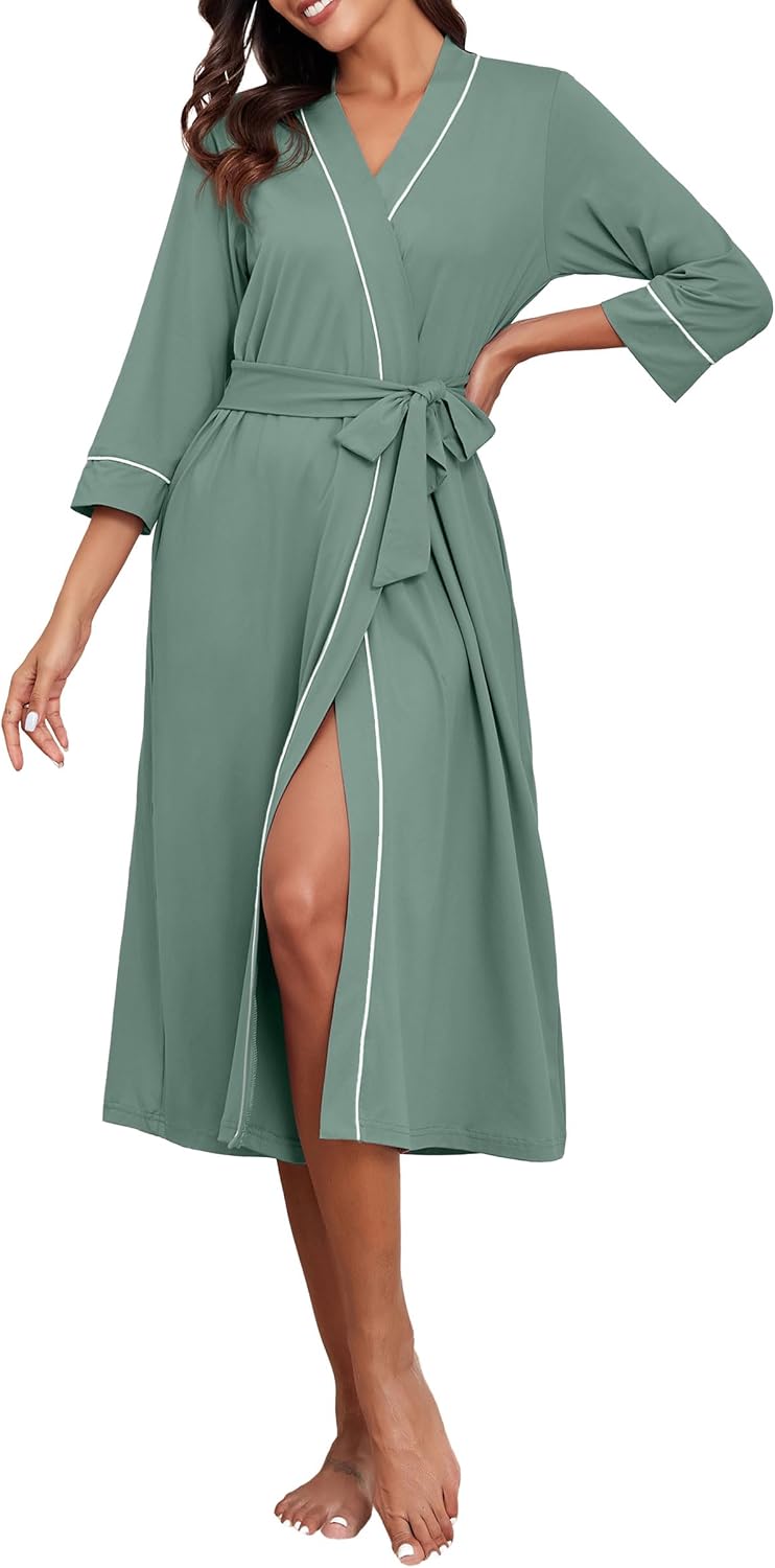 PrinStory Robes for Women 3/4 Sleeve Long Bath Robe XS-4XL