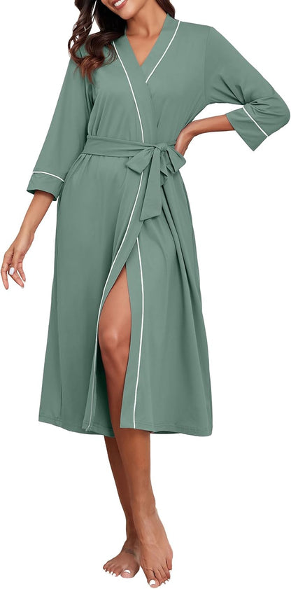 PrinStory Robes for Women 3/4 Sleeve Long Bath Robe XS-4XL