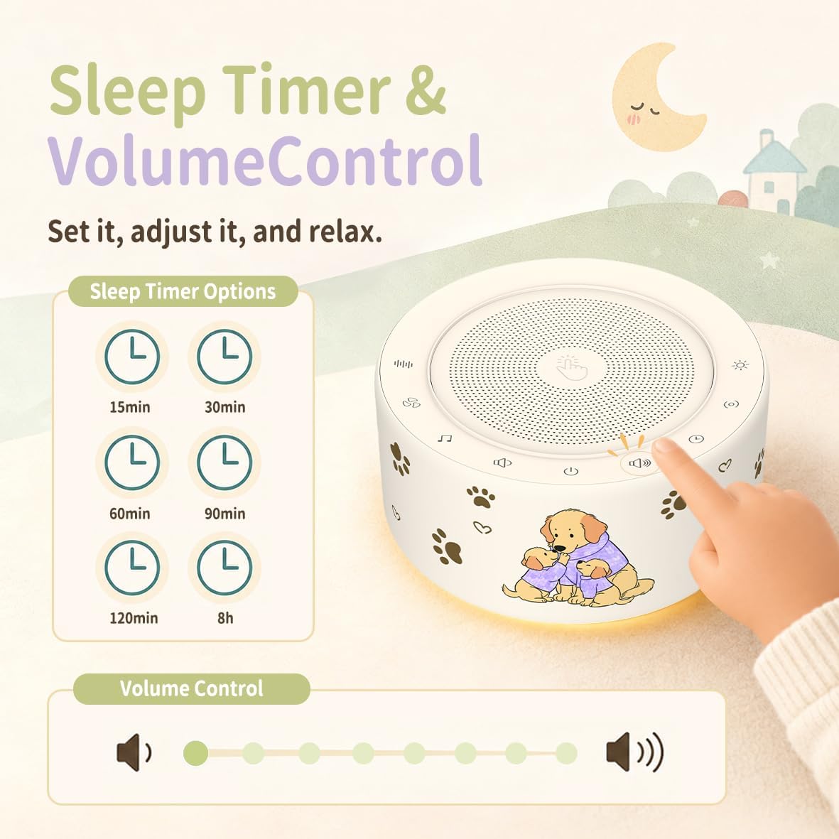 Kipcush White Noise Machine for Baby & Adults, 30 Soothing Sounds, Soft Non-Glare Nursery Lamp, 8 Color Night Lights, Memory Function (Angel V1 White, Standard)