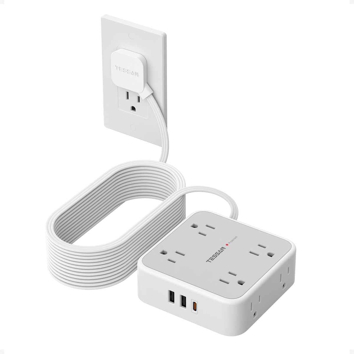 TESSAN Surge Protector Power Strip with 900J Surge Protection, 5 Ft, Grey