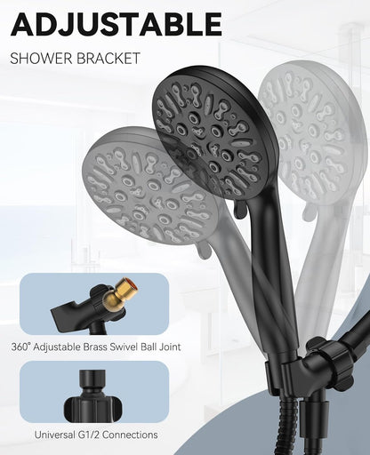 6-Setting Shower Head with Handheld, JDO High Pressure Hand held Shower Head, 4.7 Inch Chrome Detachable Showerhead Set with 59 Inch Stainless Steel Hose and Adjustable Showerhead Holder
