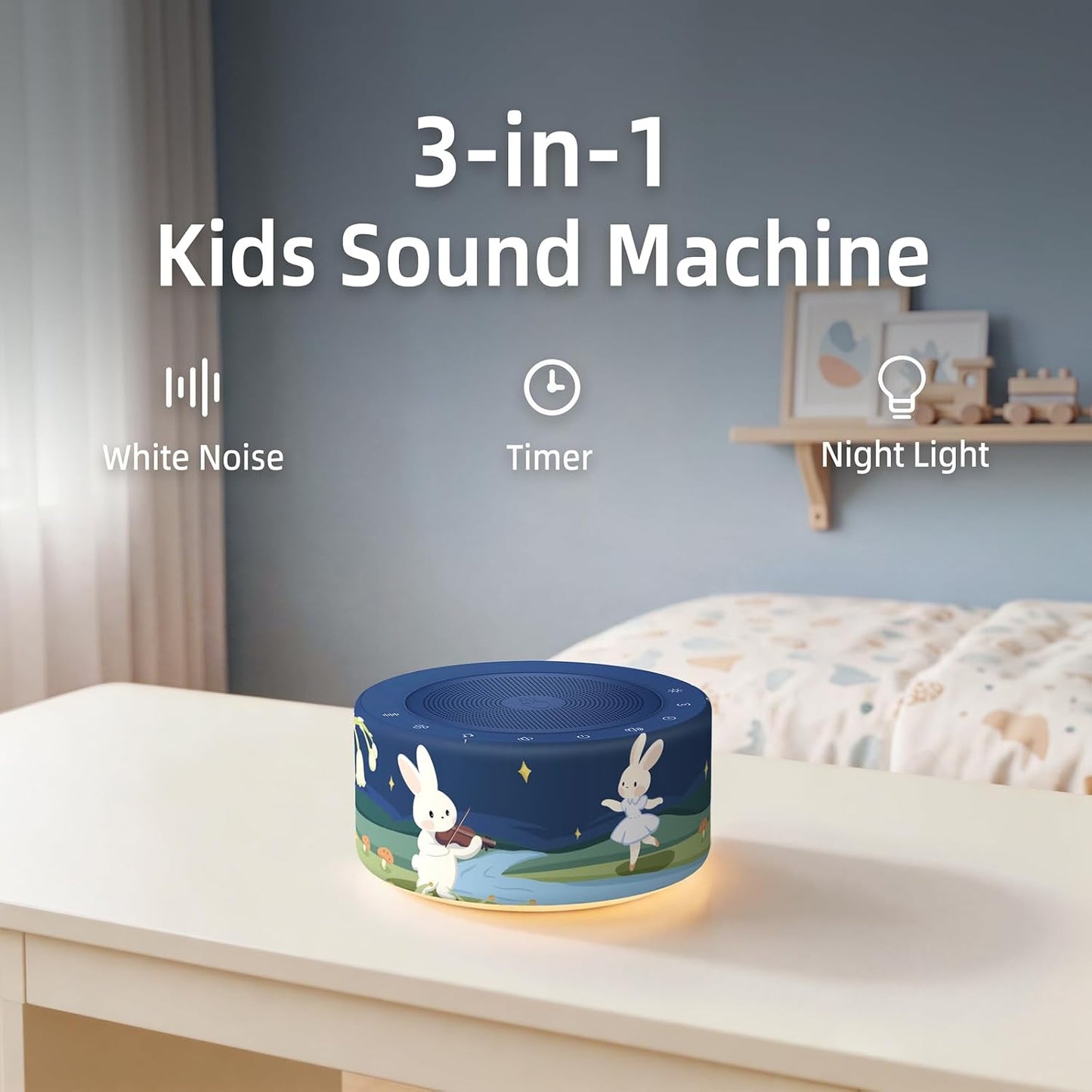 Kipcush White Noise Machine for Baby & Adults, 30 Soothing Sounds, Soft Non-Glare Nursery Lamp, 8 Color Night Lights, Memory Function (Angel V1 White, Standard)
