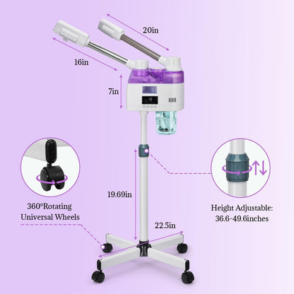 3 in 1 Facial Steamer,Professional Facial Steamer with 5X Magnifying LED Lamp, Esthetician Steamer with Hot & Cold Mist, Face Steamer On Wheels for Salon Spa Beauty Skin Care