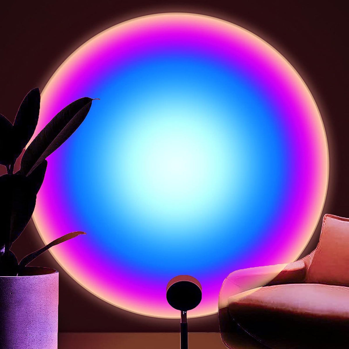 Balkwan Sunset Lamp Projection Rotation Rainbow Lamp Led Romantic Visual Led Light Network Red Light with USB Modern Floor Stand Night Light Living Room Bedroom Decor (Sunset Red)
