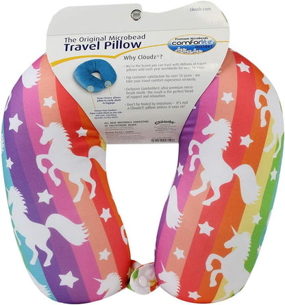 Cloudz Dual Comfort Microbead Airplane Travel Neck Pillow. Super Soft Cozy Plush Fabric on One Side, Cool Relaxing Spandex on The Other! Customize Your Comfort and Support at Home or On The Go!- Blue
