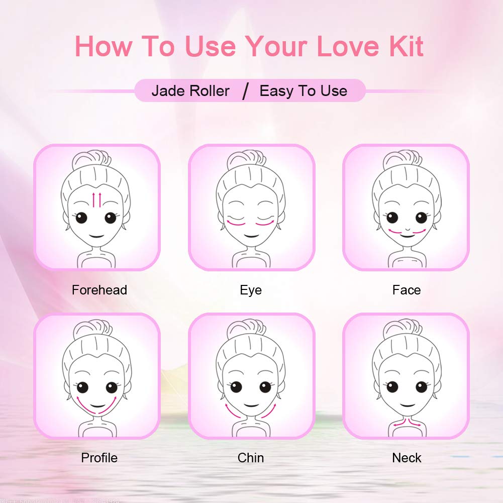 Jade Roller & GuaSha Set-Facial Beauty Roller Skin Care Tools, Rose Quartz Massager for Face, Eyes, Neck, Body to Relieve Wrinkles,Fine Line and Eyepuffiness