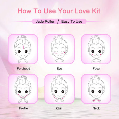Jade Roller & GuaSha Set-Facial Beauty Roller Skin Care Tools, Rose Quartz Massager for Face, Eyes, Neck, Body to Relieve Wrinkles,Fine Line and Eyepuffiness