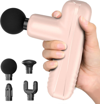 Mini Massage Gun, Powerful Handheld Muscle Massager for Muscle Relaxation, Deep Tissue Percussion Small Massage Gun Travel Massager with 4 Massage Heads Silent Brushless Motor, Black