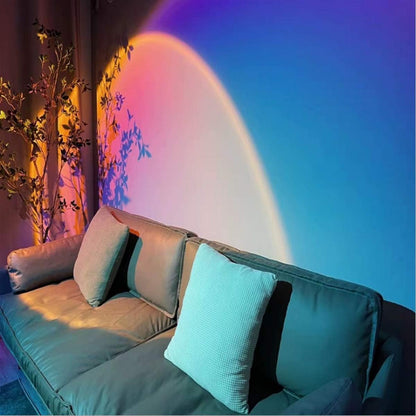 Balkwan Sunset Lamp Projection Rotation Rainbow Lamp Led Romantic Visual Led Light Network Red Light with USB Modern Floor Stand Night Light Living Room Bedroom Decor (Sunset Red)