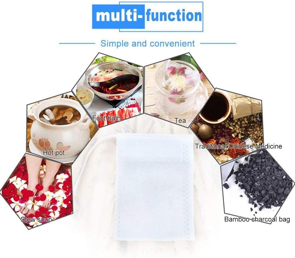 TamBee 100 Pack Disposable Tea Filter Bags Tea infusers 4" x 6" Empty Muslin Drawstring Seal Filter Tea Bags Drawstring Herb Loose Tea bag for Brew Tea Cold Brew Coffee（4" x 6" /10 x 15cm）