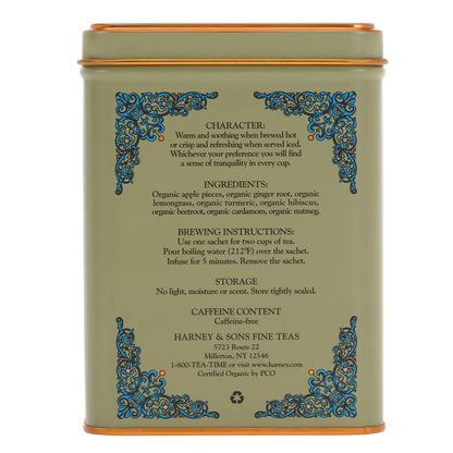 Harney & Sons HT Organic Ginger Turmeric Herbal Tea, 20 Sachets Tin