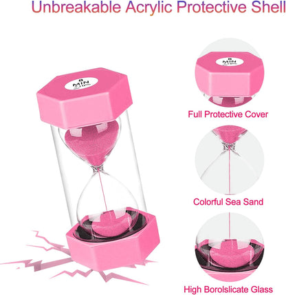 Sand Timers for Kids, 1/2/3/5/10/30 Minutes Acrylic Hourglass Sand Clock, Colorful Plastic Sand Watch Hour Glass Sandglass for Classroom, Games, Kitchen (Pack of 6)
