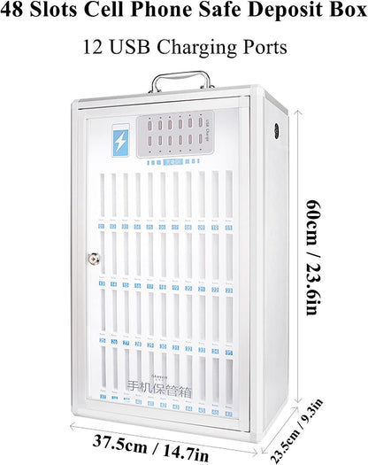 Cell Phone Charging Stations Phone Storage Cabinet Portable Mobile Phone Charging Cabinet W/USB Charging Ports & Handle, Wall-Mounted Rechargeable Cell Mobile Phone Storage Box Com(12 Slots)