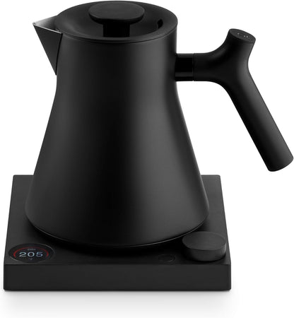 Fellow Corvo EKG Pro Electric Tea Kettle - Quick Heating, Precise Temperature Control Electric Kettle, Scheduling, Built-in Brew Timer for Boiling Water - Matte Black with Walnut Handle - 0.9 Liter