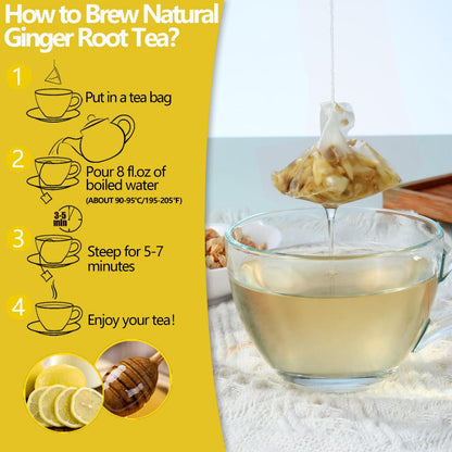 100 Premium Ginger Tea Bags/7.06 Oz, Made with 100% High-Spiciness Ginger Root, Full of Flavor & Spicy, Support Digestion & Boost Immunity, No Additives & Caffeine Free.