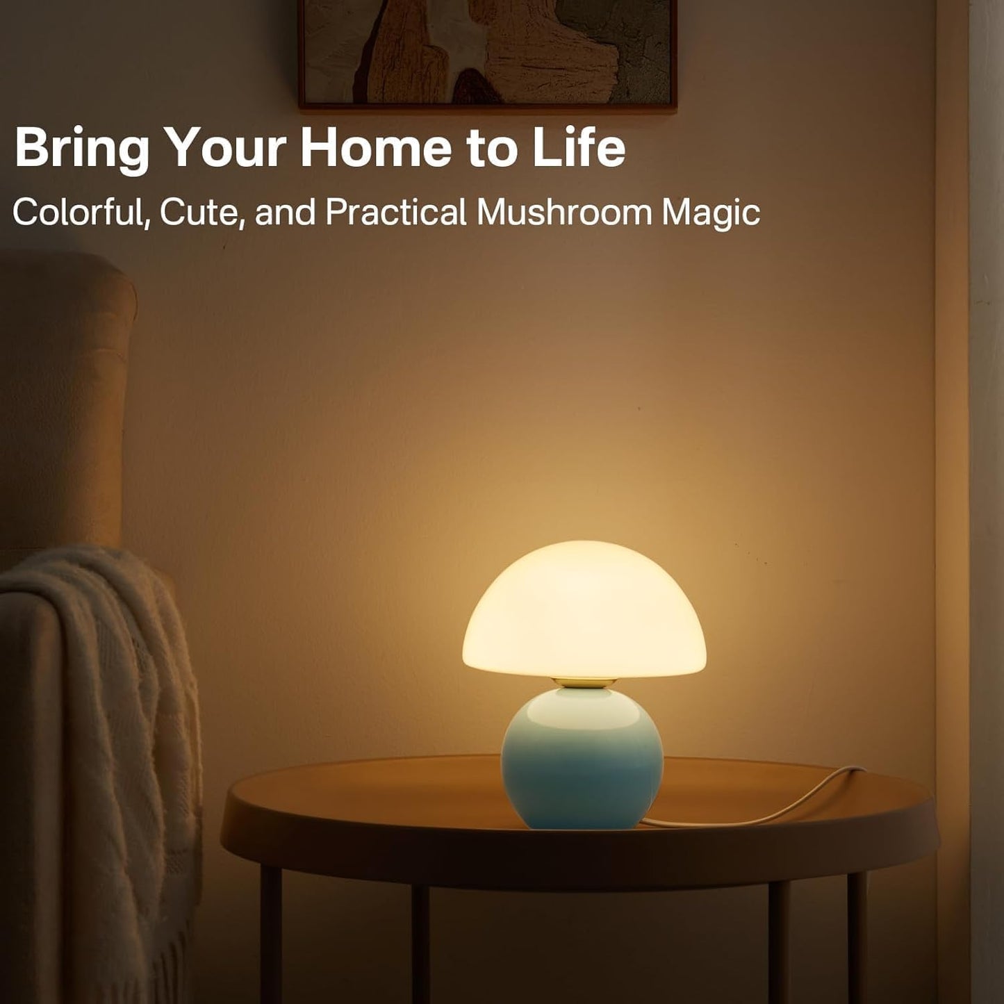 Dawnwake Mushroom Lamp Table Lamp for Bedroom,Desk Bedside Small Lamps for Living Room Night Stands,Mushroom Decor Cute Mini Modern Mid Century Lamps,Unique Aesthetic Home Living Room Decor(White)