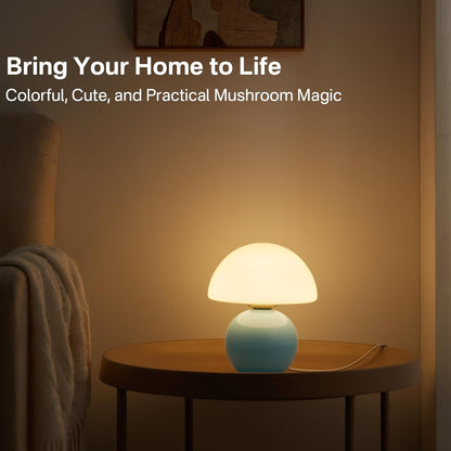 Dawnwake Mushroom Lamp Table Lamp for Bedroom,Desk Bedside Small Lamps for Living Room Night Stands,Mushroom Decor Cute Mini Modern Mid Century Lamps,Unique Aesthetic Home Living Room Decor(White)