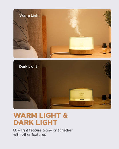 muson Essential Oil Diffuser Sound Machine Combo Diffuser for Aromatherapy Fragrant Oil Cool Mist Humidifier with Natural Sound Music & Warm Night Light, Auto Shutoff, White