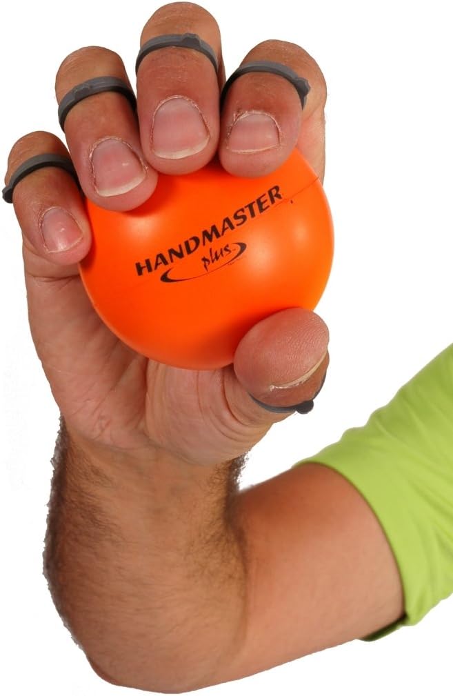 Handmaster Plus Physical Therapy Hand Exerciser - Forearm Exerciser with Stress Relief Ball - Hand Therapy Balls for Exercise, Training - Finger Exerciser & Strengthener - Firm Tension, Orange