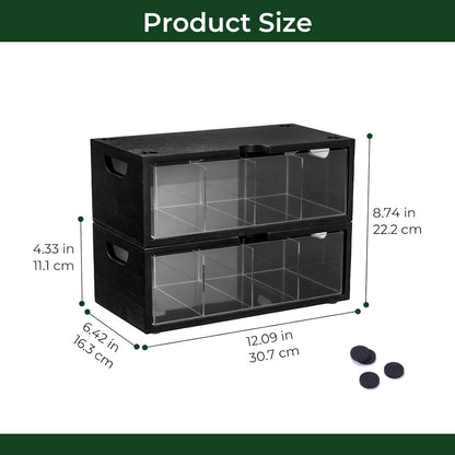 Bamboo Stackable Tea Bag Organizer, 2-Piece | Large Capacity, Box Set