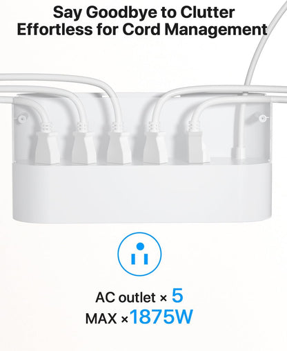 SooPii Power Strip with Cord Organizer Box,Surge Protector 5 Outlets with Individual Switches,65W GaN Charger, Flat Plug & 6.6ft Extension Cord, for Home Office Use