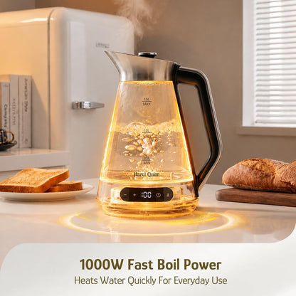 Hazel Quinn Glass & Stainless Steel Electric Kettle, 1.5 Liters Tea Kettle