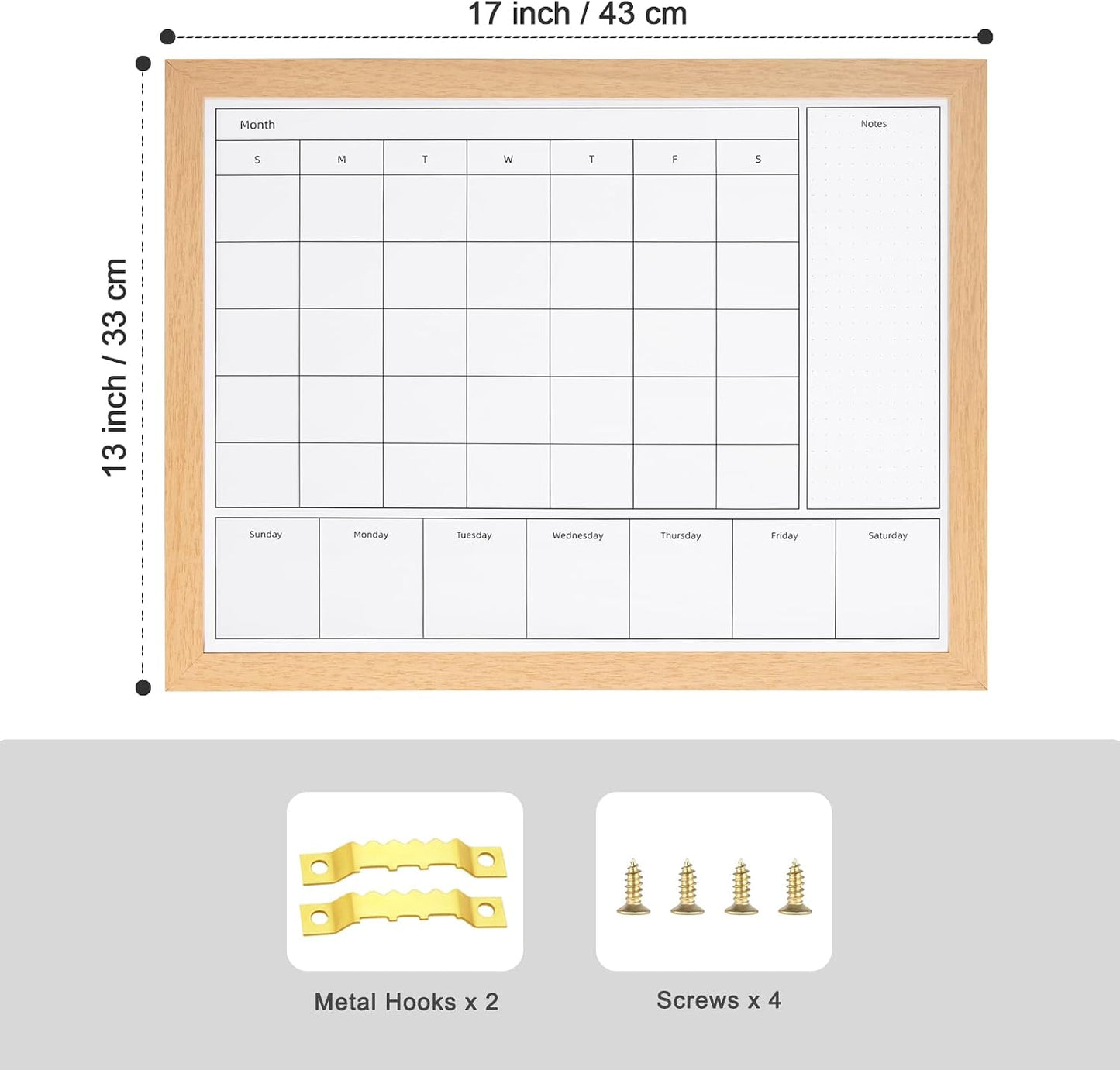 3-in-1 Dry Erase Calendar for Wall, Magnetic Surface Calendar Whiteboard | 17x13 inches Monthly & Weekly Planner Whiteboard, Dry Erase Board with Black Wood Frame, Magnetic Calendar for Classroom