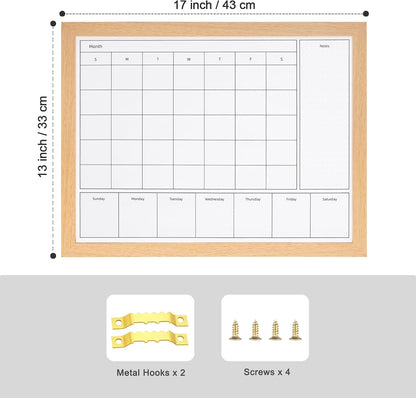 3-in-1 Dry Erase Calendar for Wall, Magnetic Surface Calendar Whiteboard | 17x13 inches Monthly & Weekly Planner Whiteboard, Dry Erase Board with Black Wood Frame, Magnetic Calendar for Classroom