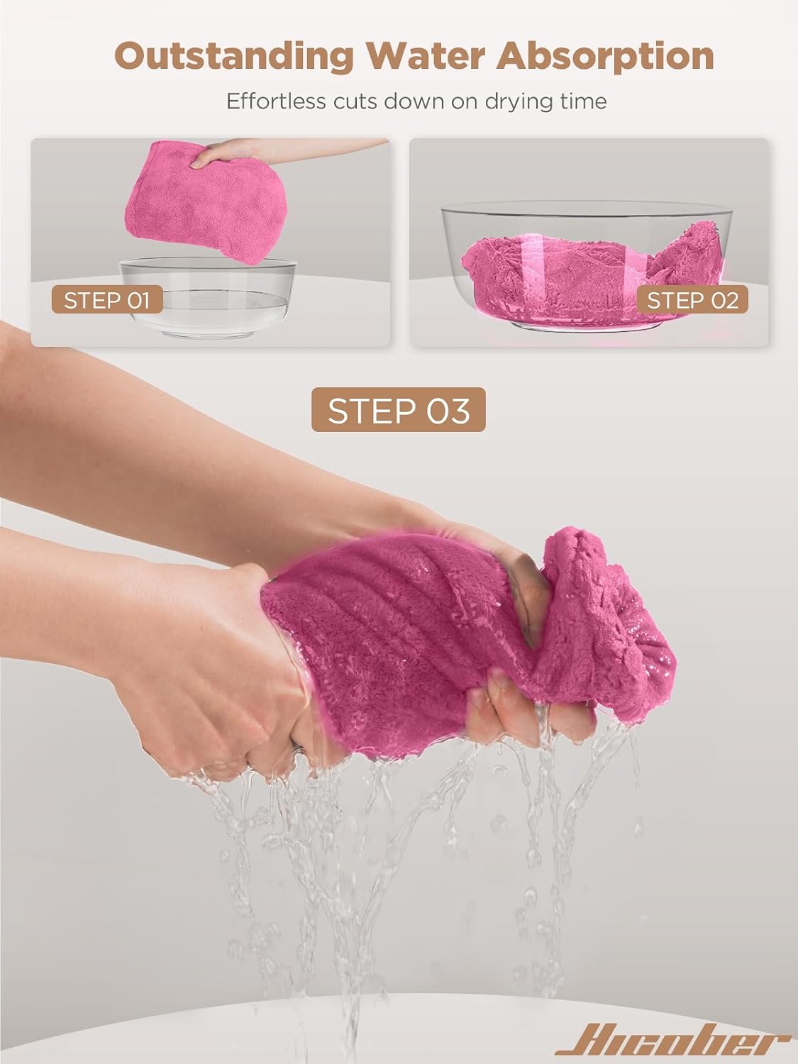 Hicober Microfiber Hair Towel Wrap, Fast Drying Hair Towels for Women, Soft Lightweight Quick Dry Turban for Curly & Long Hair–3 Pack(Blue/Grey/Pink)