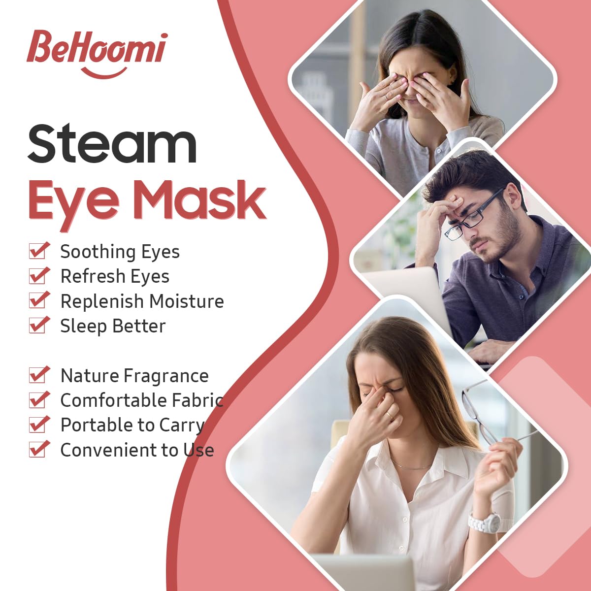 BeHoomi 20 Packs Steam Eye Mask, Heated Eye Mask Warm Compress for Eyes, Disposable Self Heating Steam Mask for Home, Sleep, Spa, Travel Essentials & Relaxation Gifts for Women (Lavender)